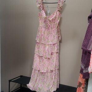 Astr Pink Floral Ruffled Tiered Maxi Dress